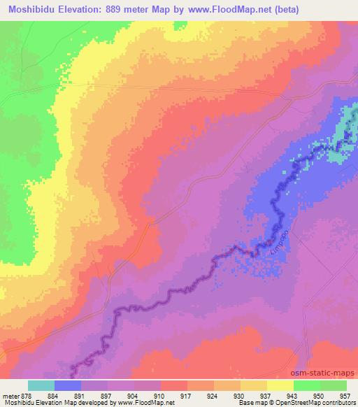 Moshibidu,Botswana Elevation Map
