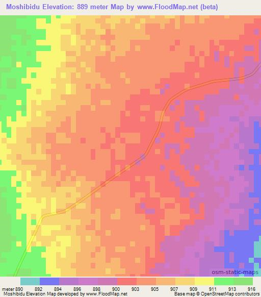 Moshibidu,Botswana Elevation Map