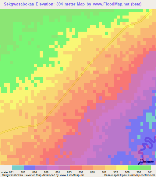 Sekgwasabokaa,Botswana Elevation Map