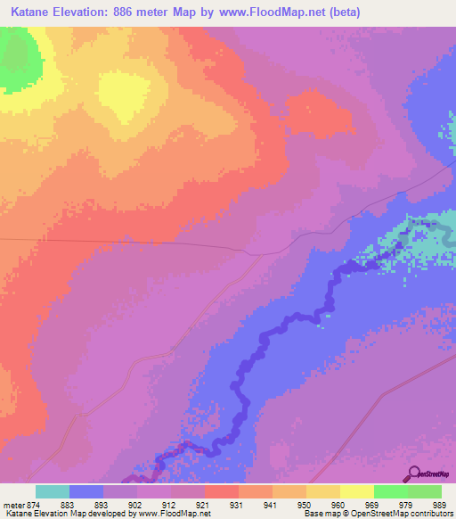 Katane,Botswana Elevation Map