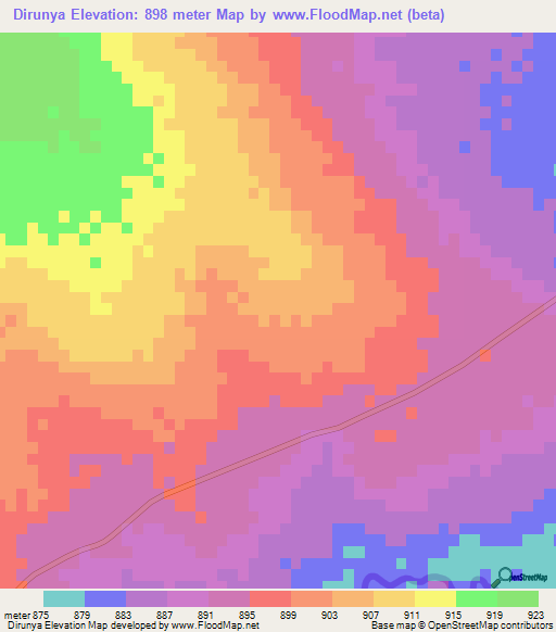 Dirunya,Botswana Elevation Map