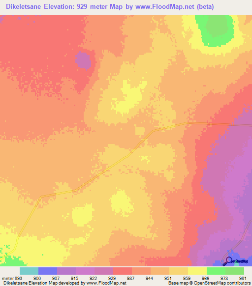 Dikeletsane,Botswana Elevation Map