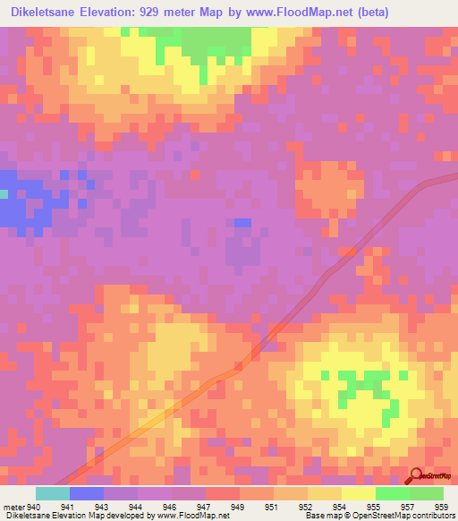 Dikeletsane,Botswana Elevation Map