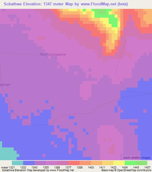 Sobathwe,Botswana Elevation Map
