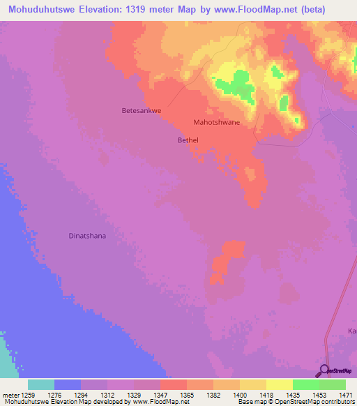 Mohuduhutswe,Botswana Elevation Map