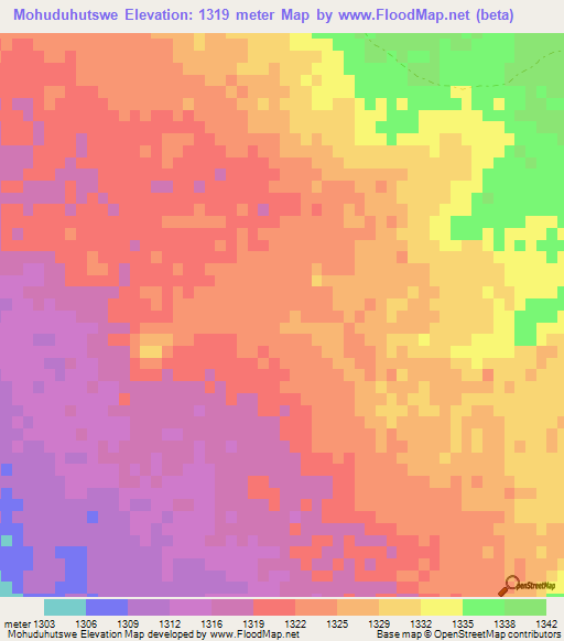 Mohuduhutswe,Botswana Elevation Map