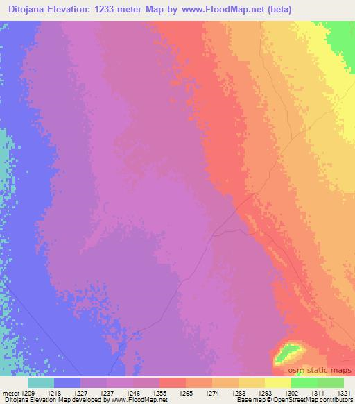 Ditojana,Botswana Elevation Map