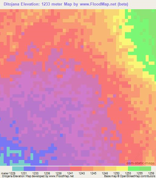 Ditojana,Botswana Elevation Map