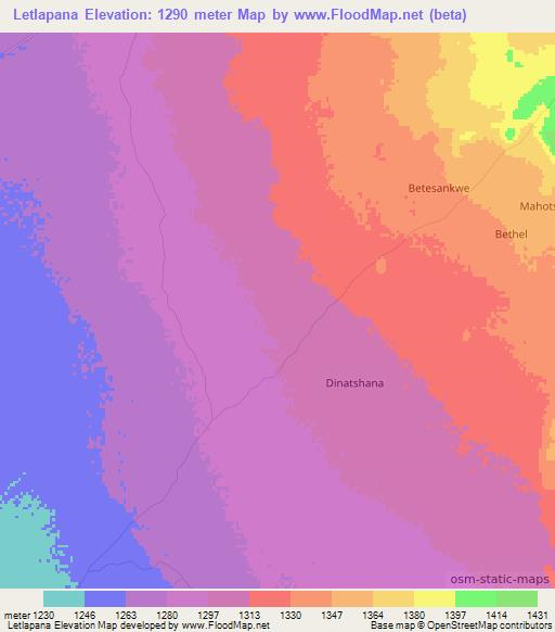 Letlapana,Botswana Elevation Map