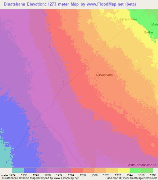 Dinatshana,Botswana Elevation Map