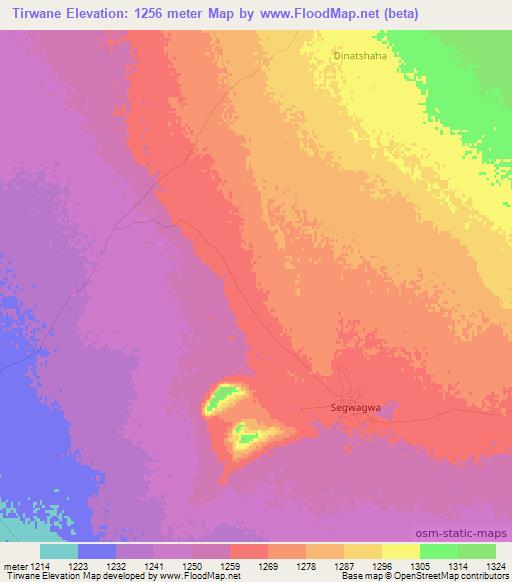 Tirwane,Botswana Elevation Map