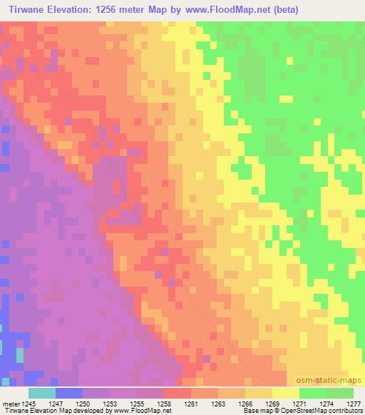 Tirwane,Botswana Elevation Map