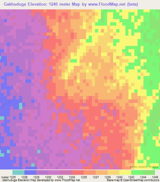 Gakhuduga,Botswana Elevation Map