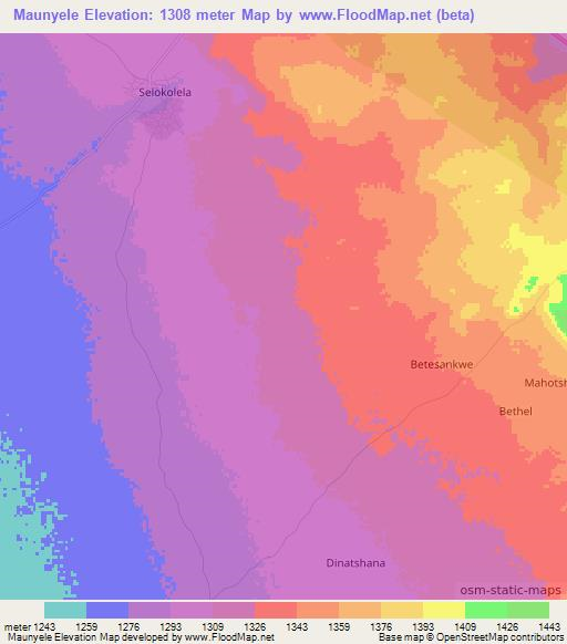 Maunyele,Botswana Elevation Map