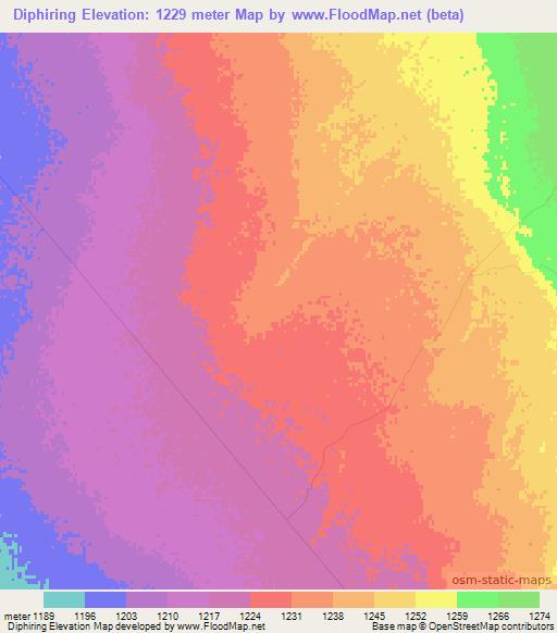 Diphiring,Botswana Elevation Map