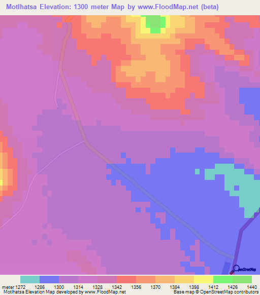 Motlhatsa,Botswana Elevation Map