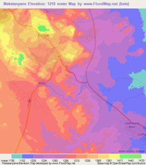 Makatanyane,Botswana Elevation Map