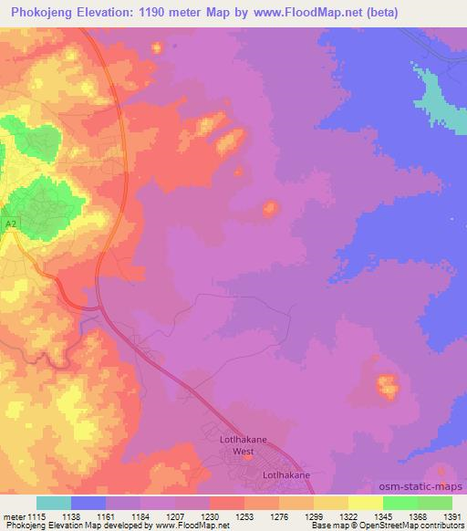 Phokojeng,Botswana Elevation Map