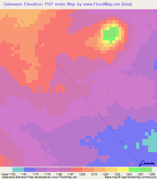 Galewane,Botswana Elevation Map