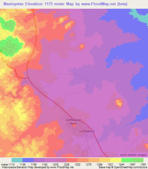 Masinyetse,Botswana Elevation Map