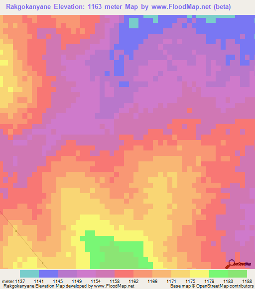 Rakgokanyane,Botswana Elevation Map