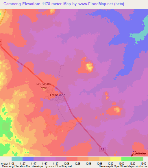 Gamoeng,Botswana Elevation Map