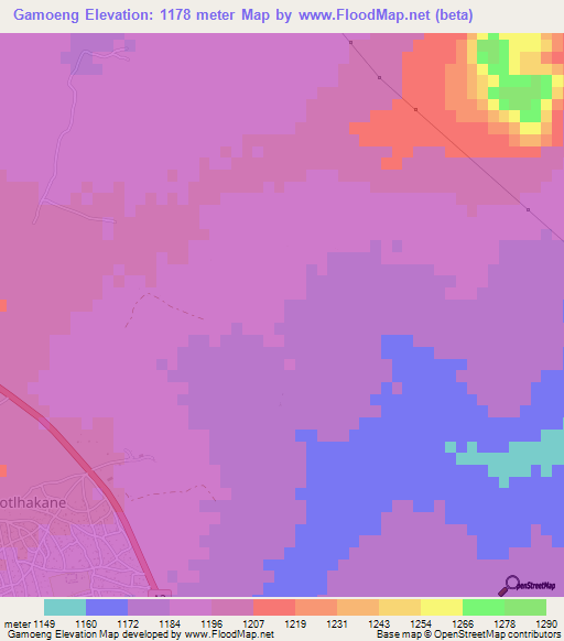 Gamoeng,Botswana Elevation Map