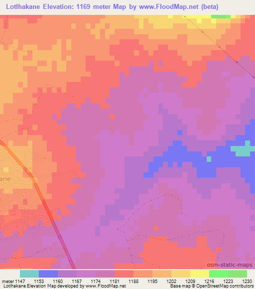 Lotlhakane,Botswana Elevation Map