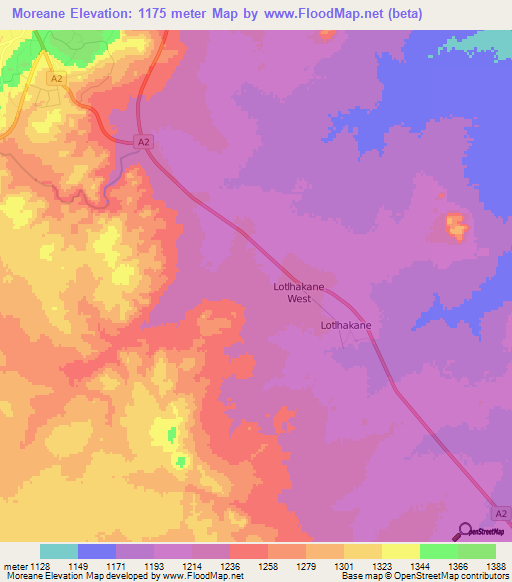 Moreane,Botswana Elevation Map