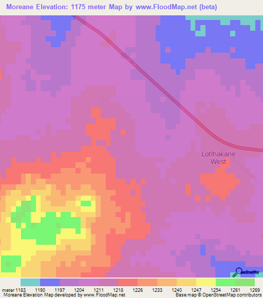 Moreane,Botswana Elevation Map