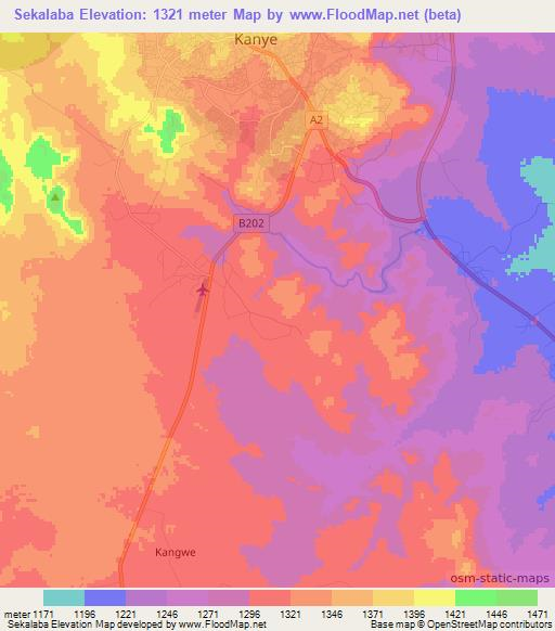 Sekalaba,Botswana Elevation Map