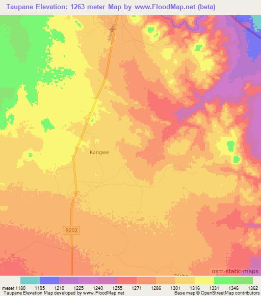 Taupane,Botswana Elevation Map