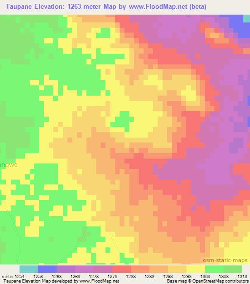 Taupane,Botswana Elevation Map