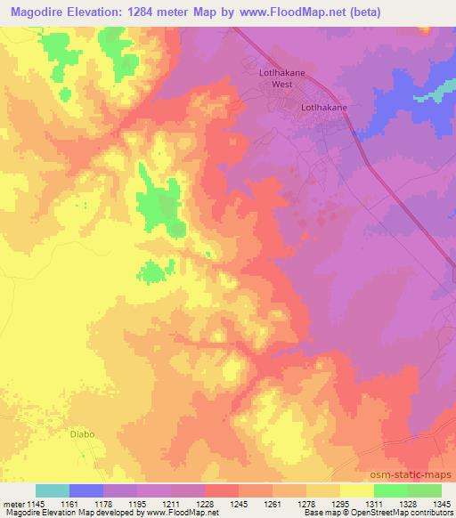 Magodire,Botswana Elevation Map
