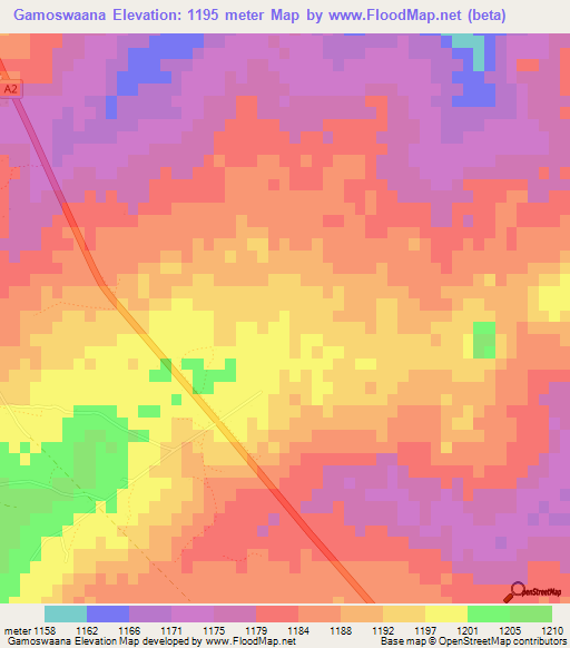 Gamoswaana,Botswana Elevation Map