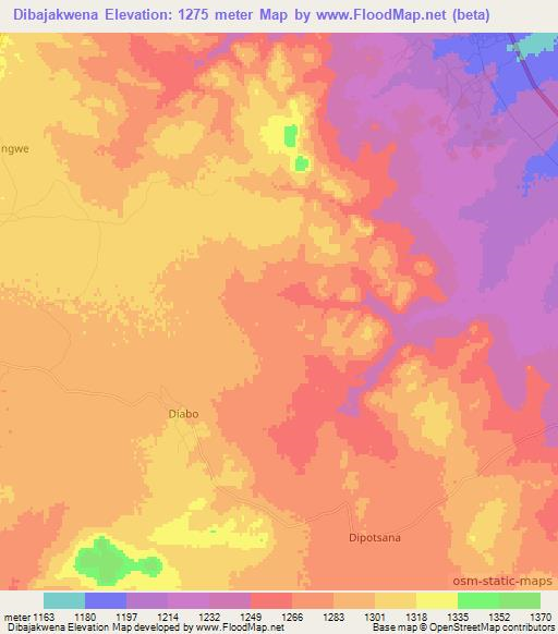 Dibajakwena,Botswana Elevation Map