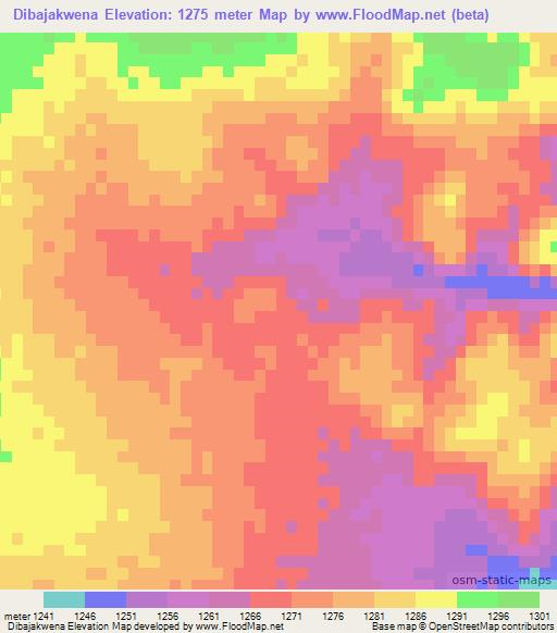 Dibajakwena,Botswana Elevation Map