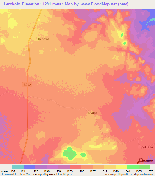 Lerokolo,Botswana Elevation Map
