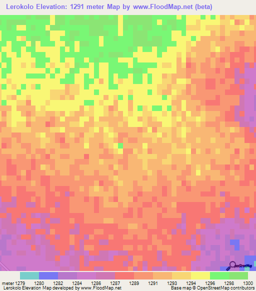 Lerokolo,Botswana Elevation Map