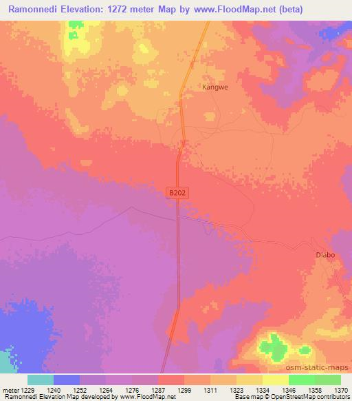 Ramonnedi,Botswana Elevation Map
