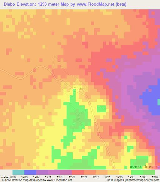 Diabo,Botswana Elevation Map