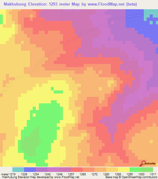 Makhubung,Botswana Elevation Map