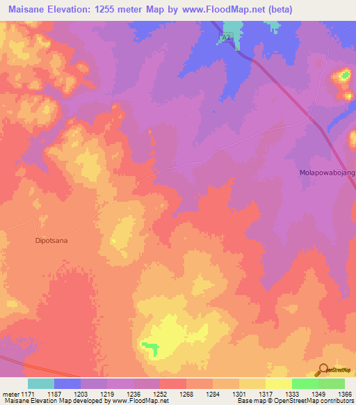 Maisane,Botswana Elevation Map