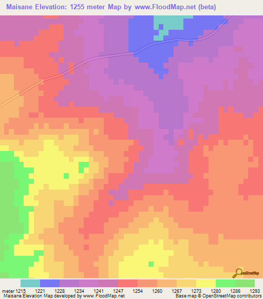 Maisane,Botswana Elevation Map