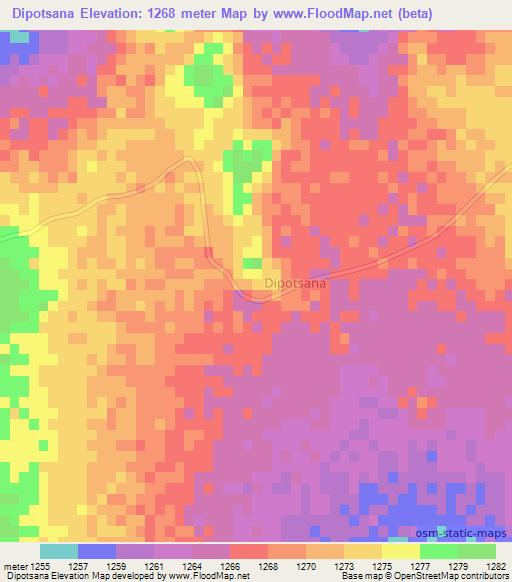 Dipotsana,Botswana Elevation Map