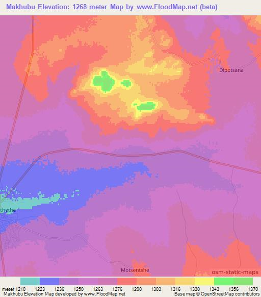 Makhubu,Botswana Elevation Map