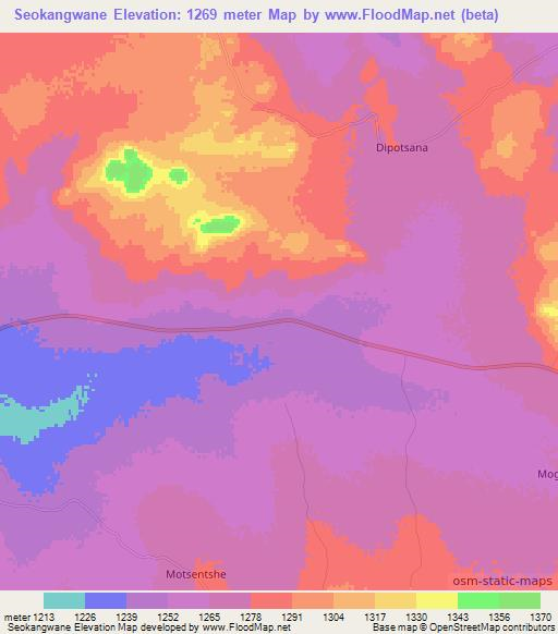 Seokangwane,Botswana Elevation Map