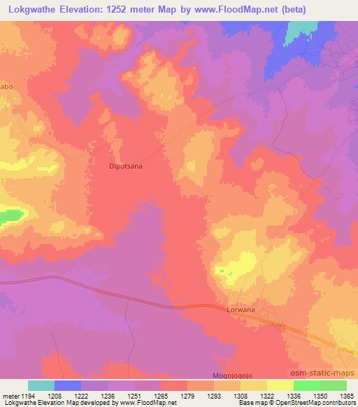 Lokgwathe,Botswana Elevation Map