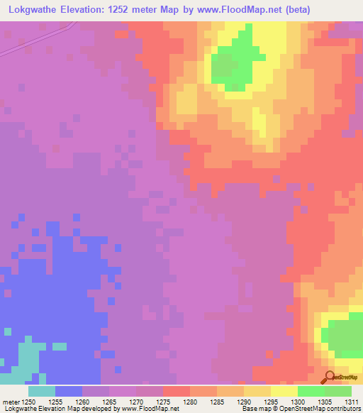 Lokgwathe,Botswana Elevation Map