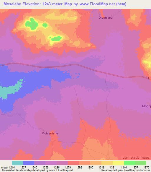 Moselebe,Botswana Elevation Map